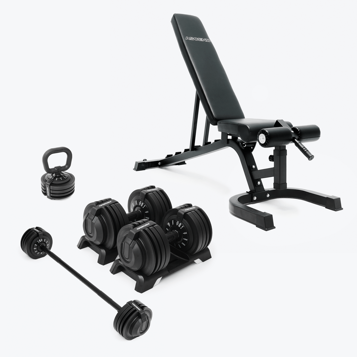 Bundle: Ascend 3-in-1 Adjustable Dumbbells (7 to 52.5 lb) & Bench
