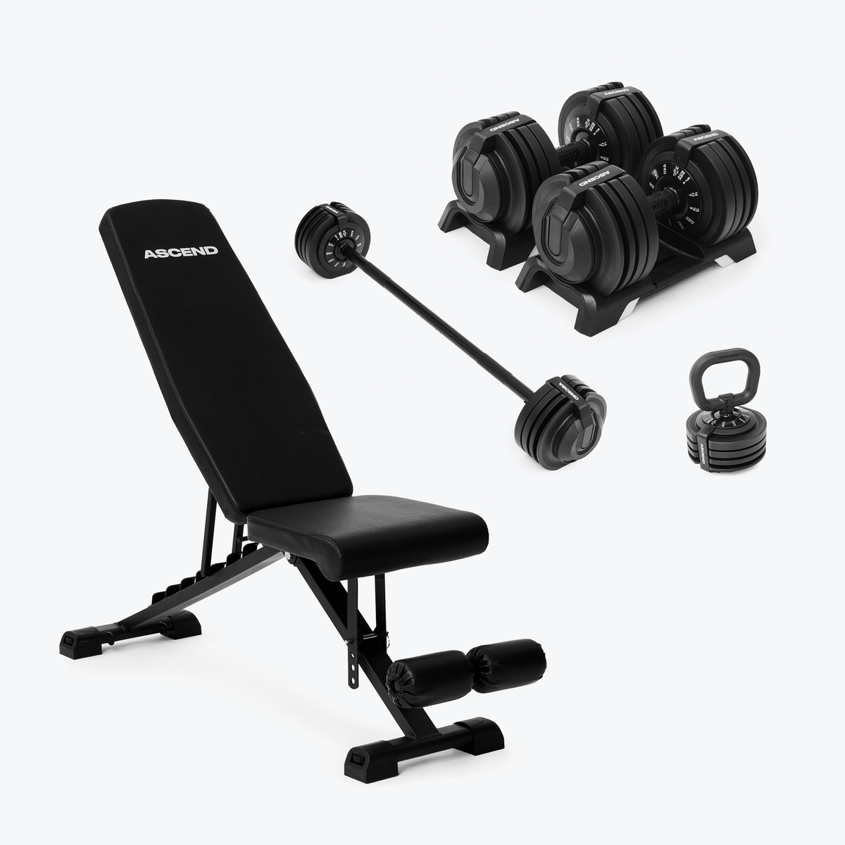 Bundle: Ascend 3-in-1 Adjustable Dumbbells (7 to 52.5 lb) & Bench