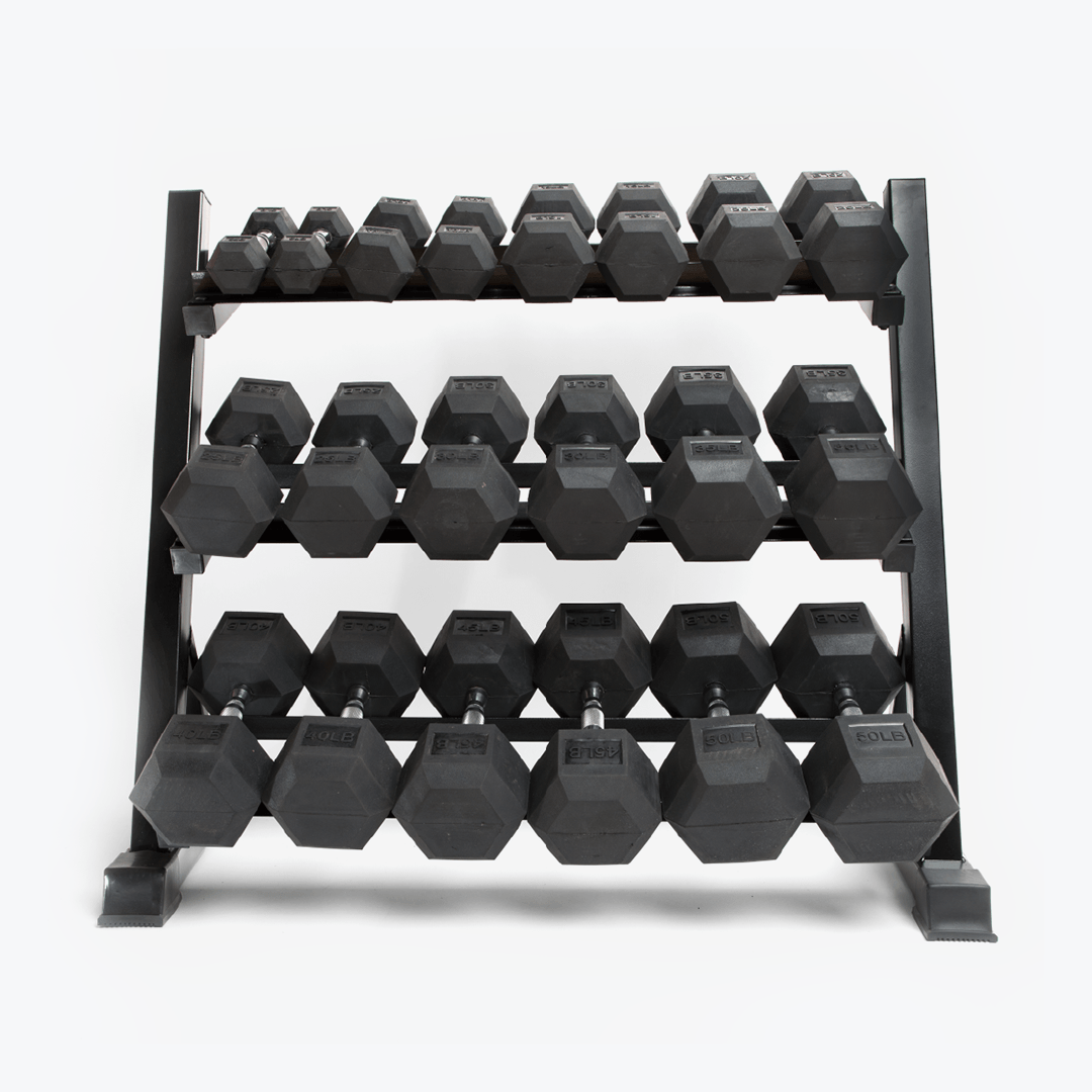Hex Dumbbell Sets With Rack: 5-25, 5-50 & 5-80 lb