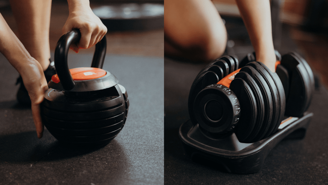 Adjustable Kettlebell & dumbbell side by side