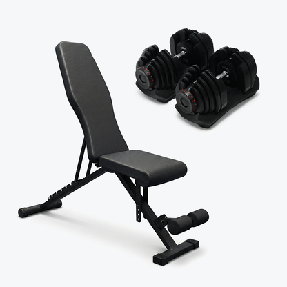 Bundle: Set of Dumbbells (10 - 90 lb) & Bench
