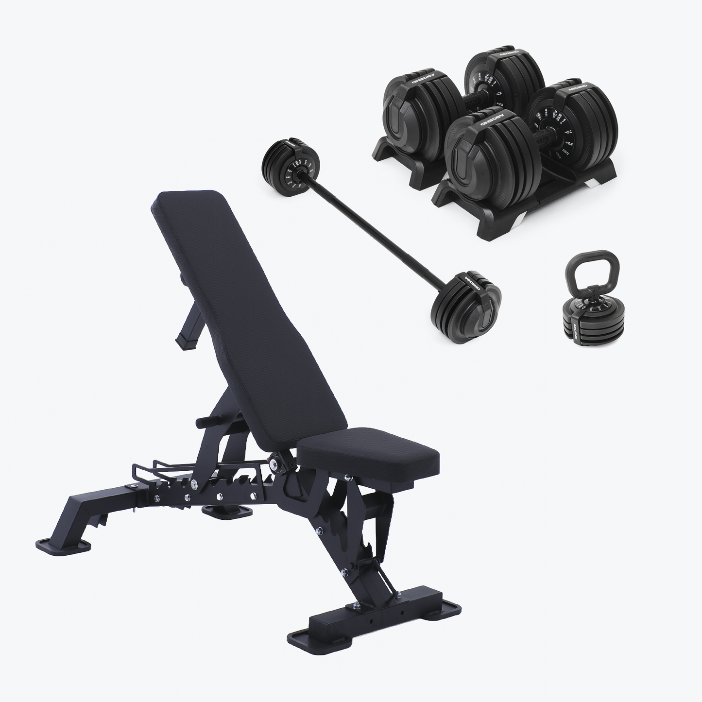 Bundle:  Ascend 3-in-1 Adjustable Dumbbells (7 to 52.5 lb) & Bench