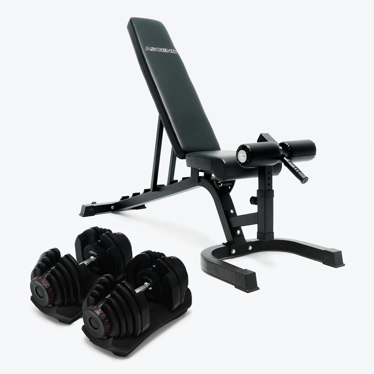 Bundle: Set of Dumbbells (10 - 90 lb) & Bench